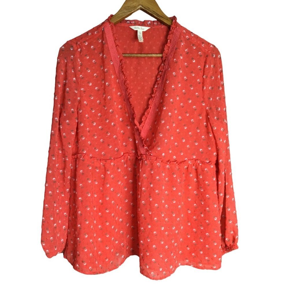 Matilda Jane Floral Swiss Dot Must Be Love Ruffle Trim Blouse Top Size Medium